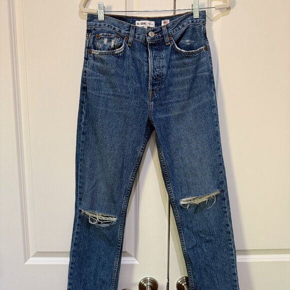 Re/Done Blue Originals Stove Pipe Rip Jeans Size 26 - Picture 1 of 5